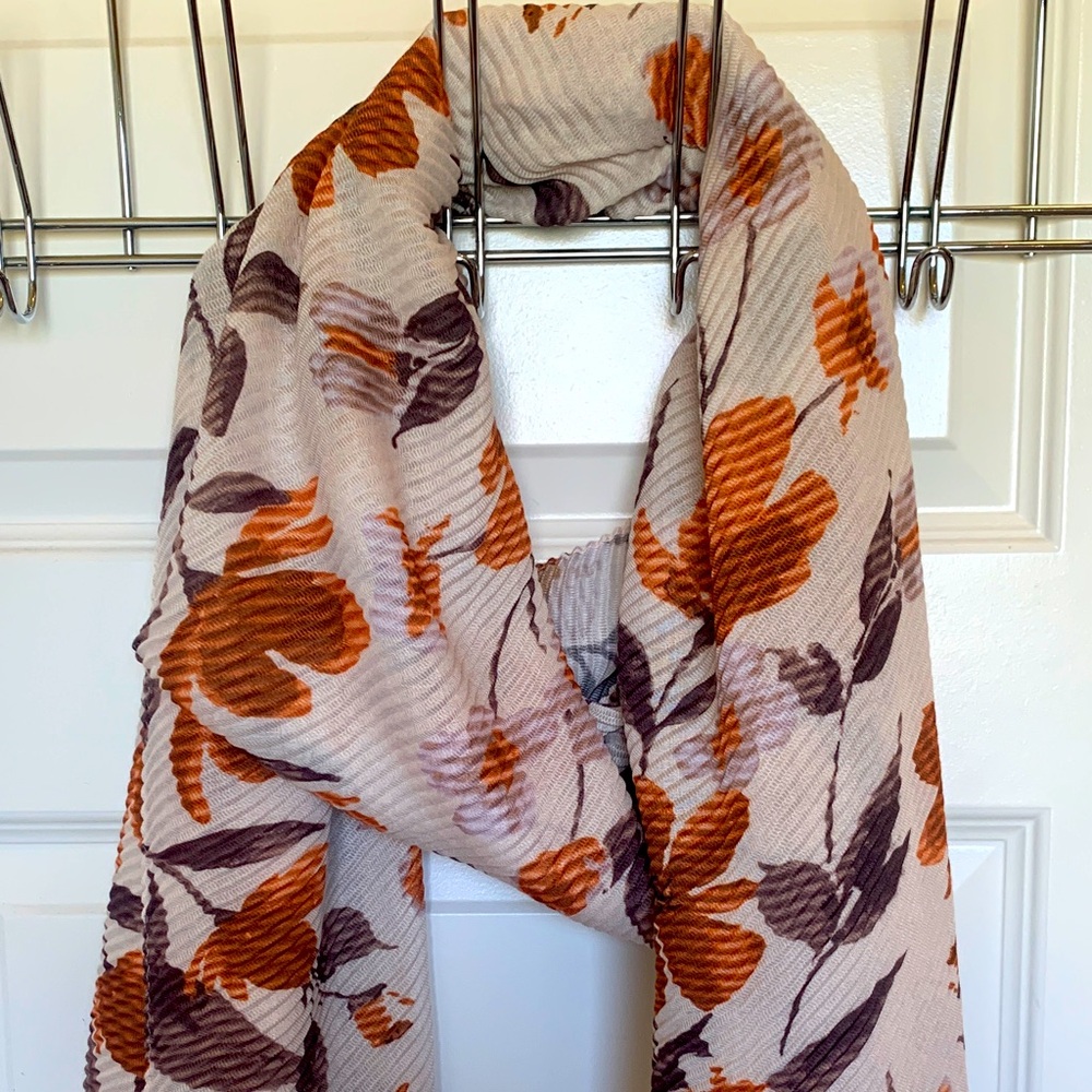 Anne Klein Floral Scarf - Orange and Brown